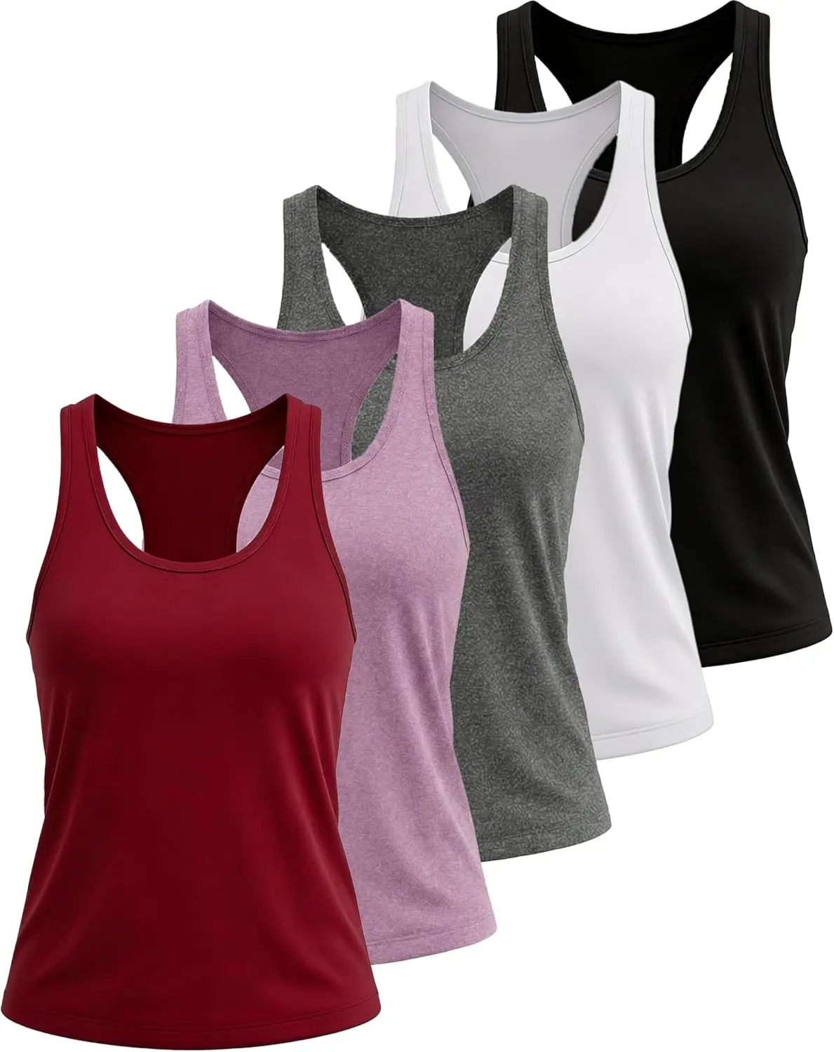 Women's 5-Pack Slim-Fit Athletic Tank Tops, Sleeveless Racerback Sports Shirts in Dry Fit Fabric, Multi-Color Gym Workout Pack, Gym Workout Sets Pack