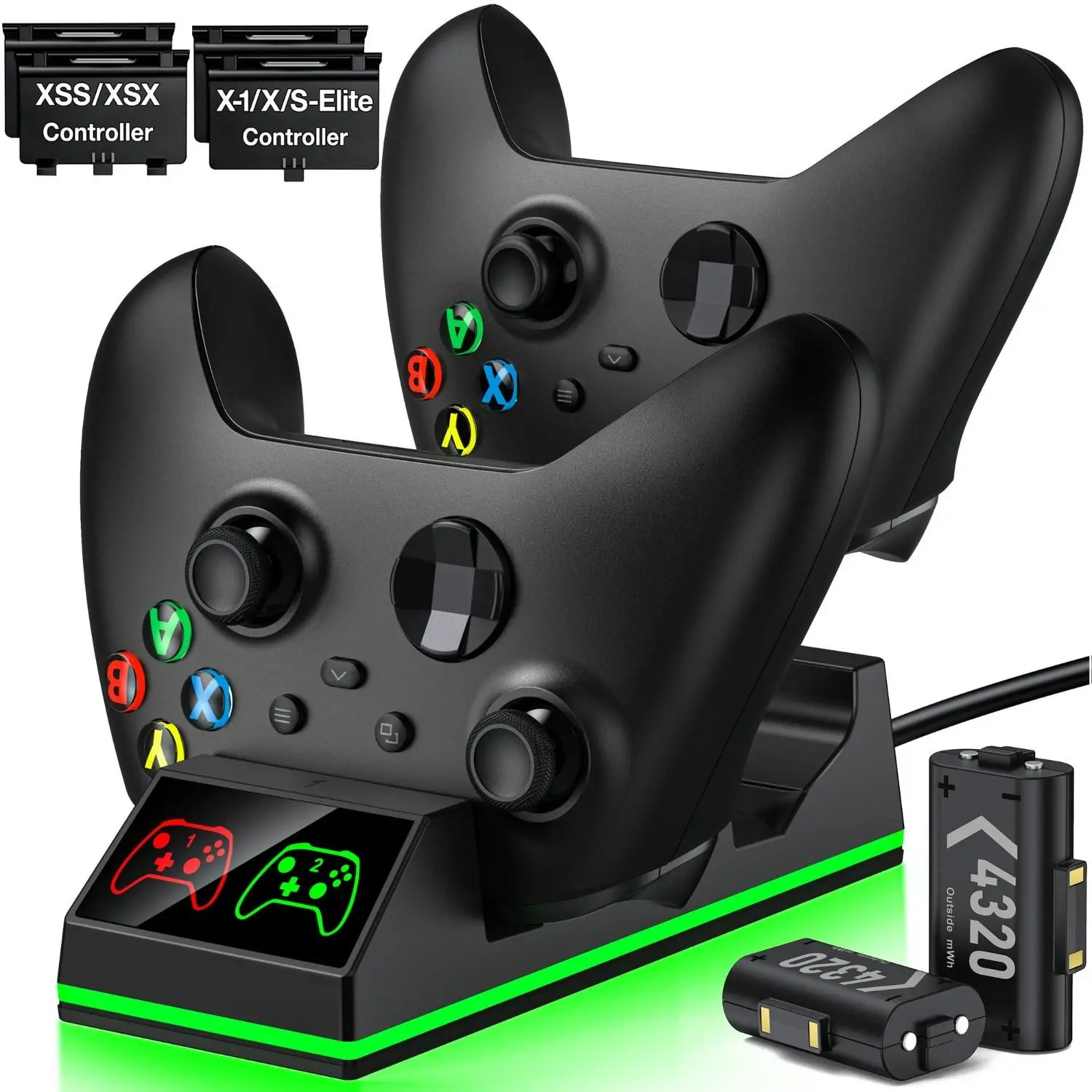 ESYWEN Xbox Rechargeable Battery Pack with 2x4320mwh Battery Pack, Xbox Controller Charger Sttaion for Xbox Series X/S/Xbox One/S/X/Elite,Black