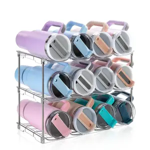 BATOTO Stackable Water Bottle Organizer Rack for Stanley 40 oz Tumbler Heavy Duty Cabinet Storage Holder for Cups Tumblers Drinkware Space Saving Kitchen Countertop Organizer Fits 30oz 40oz 50oz