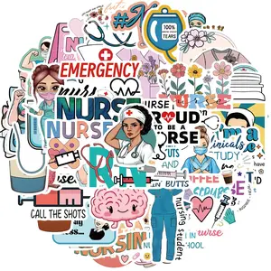 Nurse Themed Sticker, 50pcs/set Waterproof Self Adhesive Decor Paper, Decor Sticker for Gift Greeting Card Water Bottle Laptop Phone, Ornaments