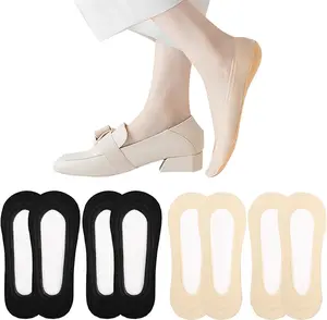 Women's socks 4pairs of low-cut anti-slip inner lining, flat boat invisible socks, sizes 5-12 Black Breathable compression socks grip socks grip socks for soccer Ballet Elastic