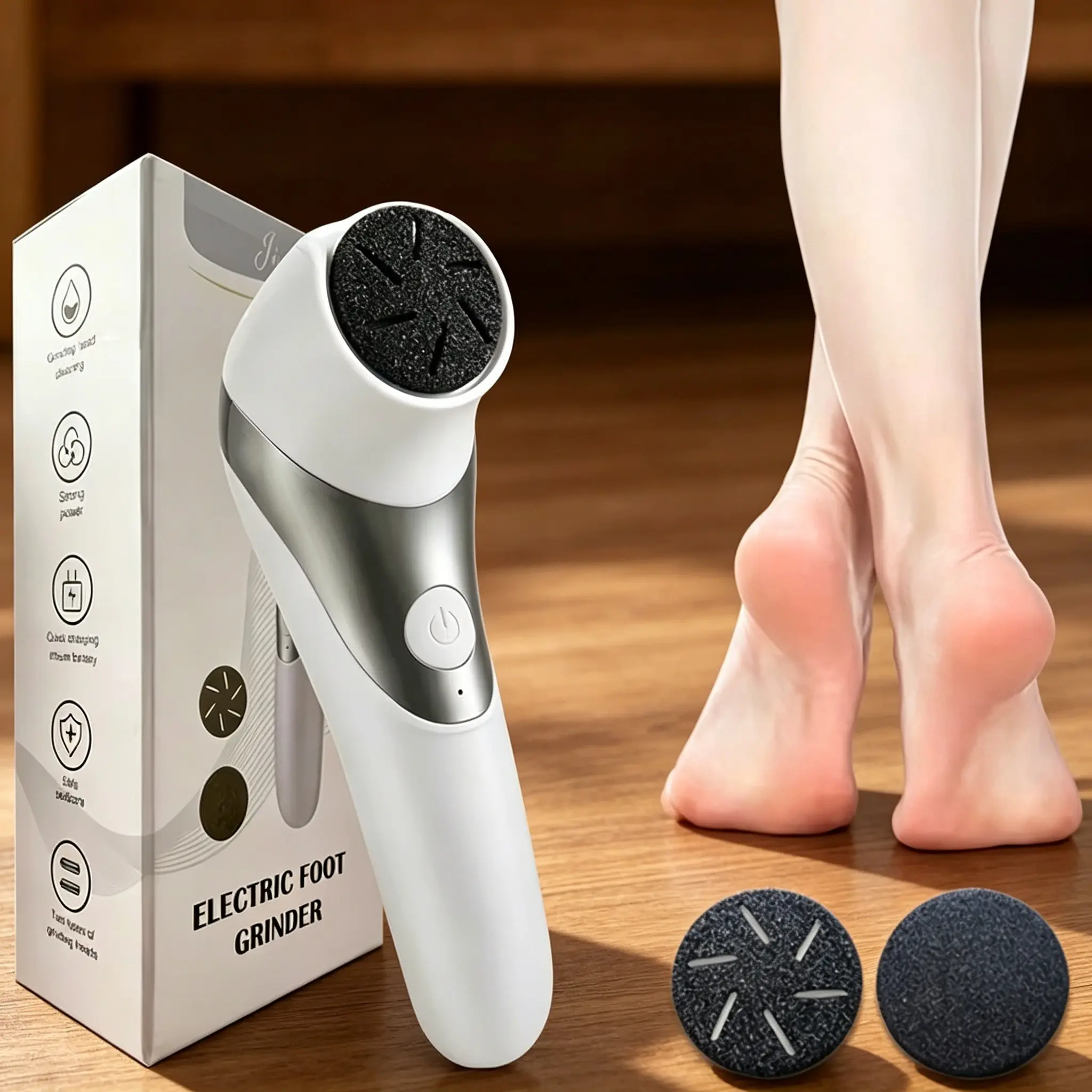 Electric Foot Callus Remover for Men & Women, 2-Speed Rechargeable Cordless Foot File, Portable Pedicure Tool for Dead Skin, Cracked Heels & Thick Calluses