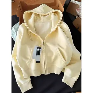 Women's Hooded Sweatshirt Cropped Sweatshirt Jacket White Milk Liquor Korean Style Zipper Cardigan Outerwear Ultra-Thin Tops Fit Casual Long Sleeve