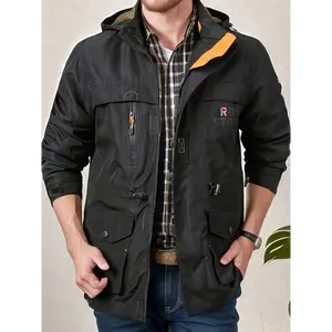 Autumn/Winter Outdoor Sports Hardshell Jacket With Letter Hooded New Fashion Zipper Pocket Men's Jacket