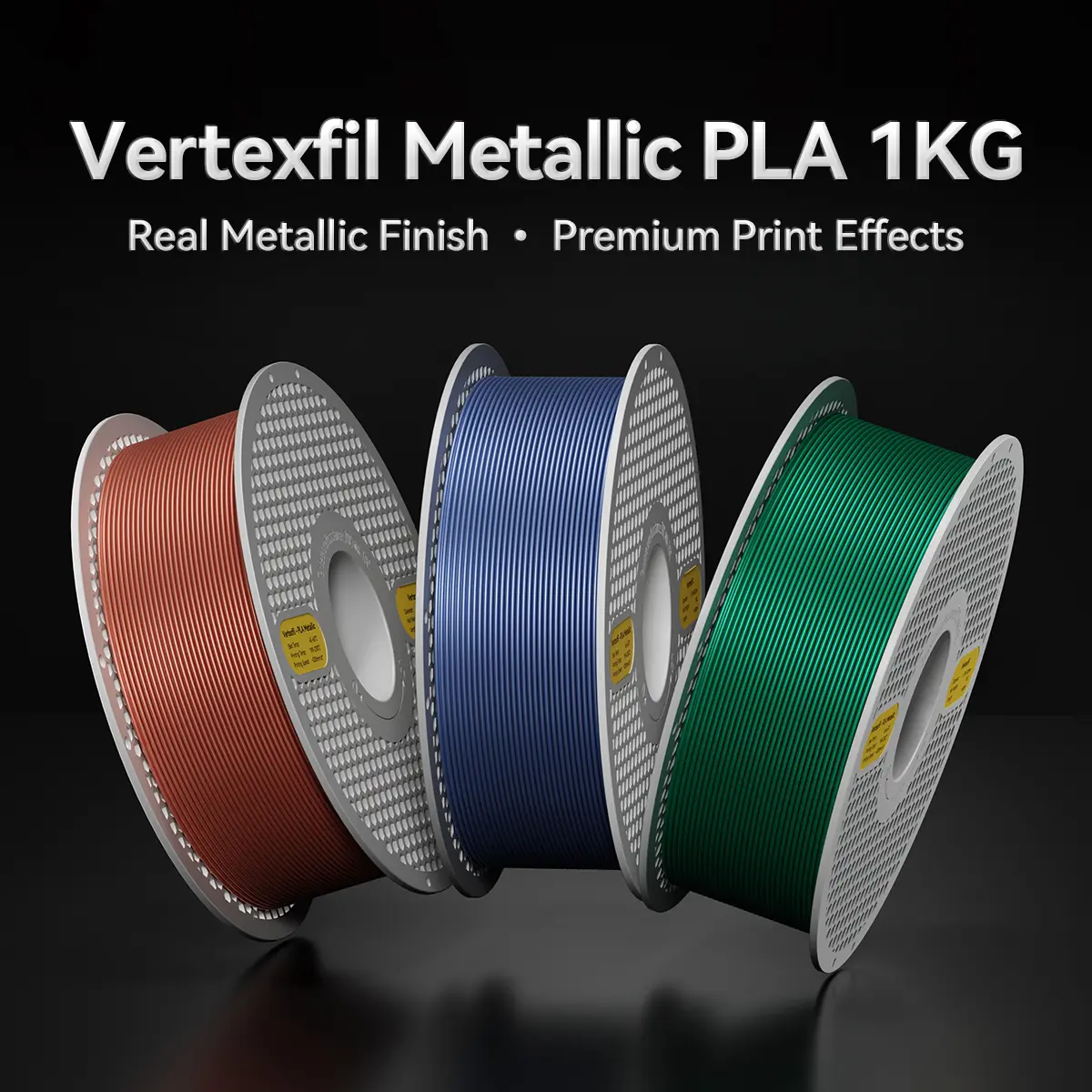 1KG VERTEXFIL Metallic PLA 3D Printer Filament, Premium Metallic Colors, Real Metal-Like Finish, Smooth & Reliable Printing, Reusable Spool,Tangle-Free, 1.75mm ±0.02mm, Eco-Friendly PLA, Compatible with Bambu Lab, Creality, Anycubic & Most FDM Printers