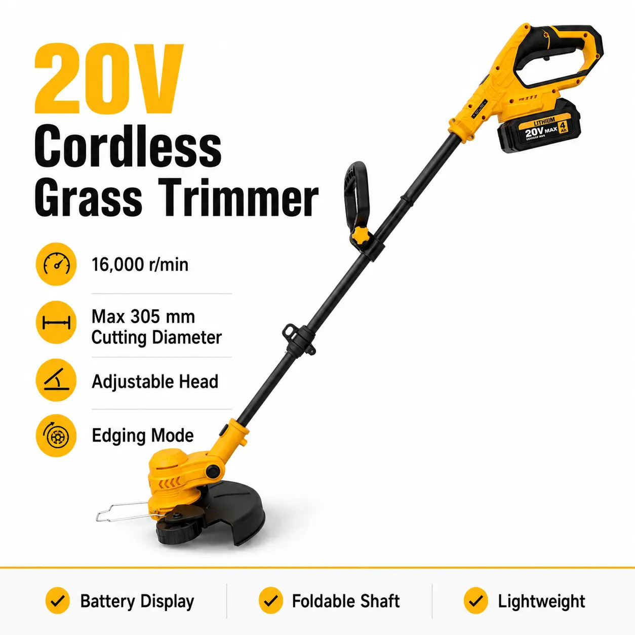 20V Cordless Grass Trimmer, Weed Wacker - 12 inch Electric String Trimmer with 1 or 2*4.0 Ah Batteries (Battery Cells Included), 8 Heads, Trim & Edge Cutting Modes, Versatile Yd/Garden Tool, Ideal Gift for Husband/Father