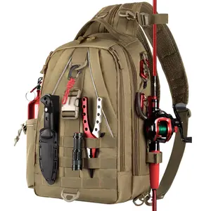 Fishing Backpack Tackle Sling Bag - Fishing Backpack with Rod Holder - Tackle Box Fly Fishing Gifts for Men Women（Accessories are not included）