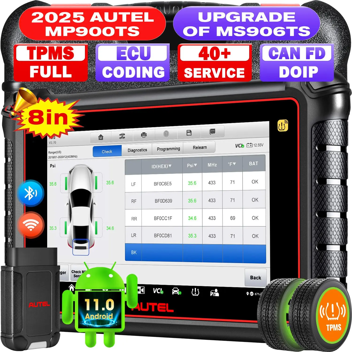 Autel MaxiPRO MP900TS Scanner, 2025 8in MP900-TS up of MaxiSYS MS906 PRO MS906TS MP900-BT MK900-TS, Top TPMS as MS906 Pro-TS, ECU Coding, Bidirectional Scan Tool, 40+ Service, All System, CAN FD&DOIP, Summervibes