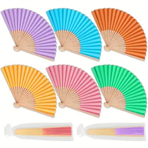 6 Pcs Bamboo Handheld Fans, Paper Folding DIY Crafts, Perfect Wedding Gifts, Party Decorations, Home Decoration