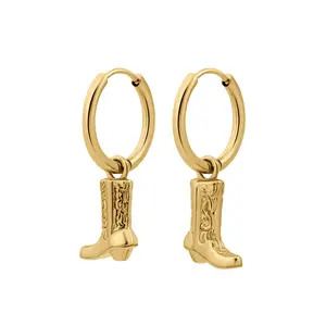 Cowgirl Boot Charm Hoops