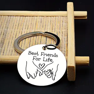 Best Friends for Life" Engraved Stainless Steel Keychain - Minimalist Design with Heart & Hand Illustration, Perfect Gift for Friends, Family, and Colleagues - Ideal for Birthdays, Holidays, and New Year Celebrations, Friendship Gift