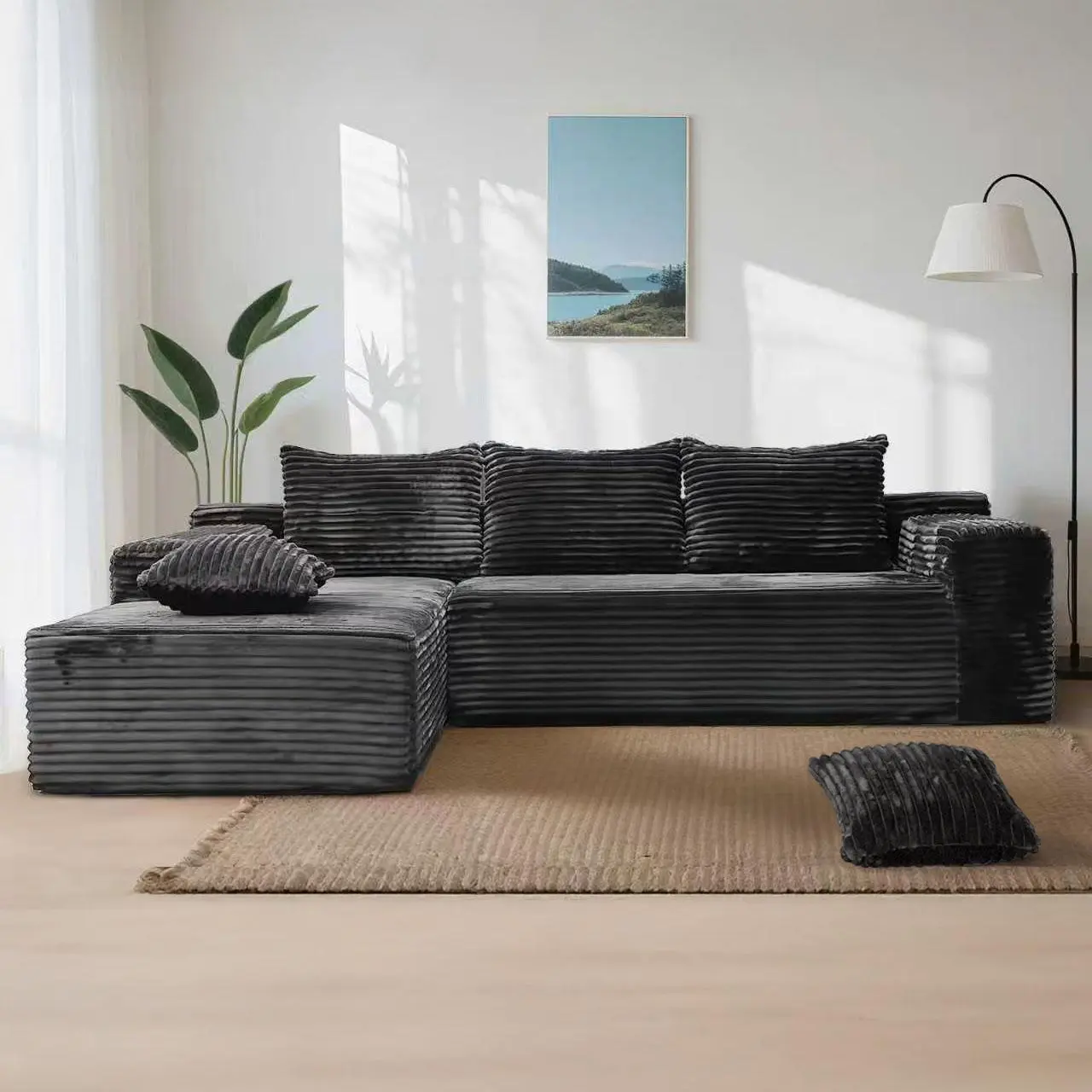 105 Inch Cloud Sectional Couch with L-Shape Chaise,Modern Upholstered Couches with Deep Seat,Corduroy Sponge Compressed Sofa for Living Room,No Assembly Required ，cloud couch，boneless couches