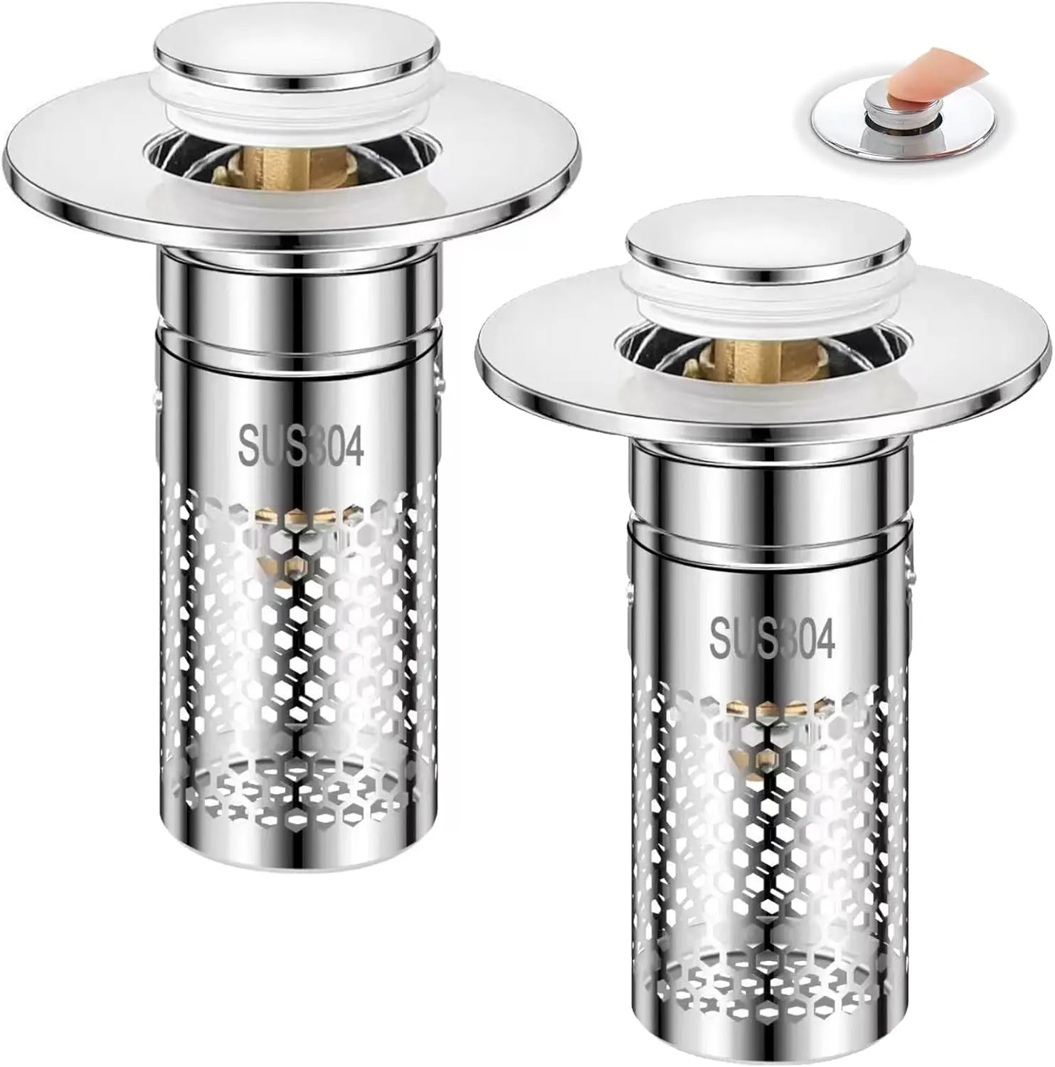 Durable Universal Pop-Up Bathroom Sink Stopper Hair Catcher - Metal Drain Filter, Stainless Steel Basket, Brass Construction, Rubber Seal, Modern Bathtub Accessories, Rotatable for Shower Drains
