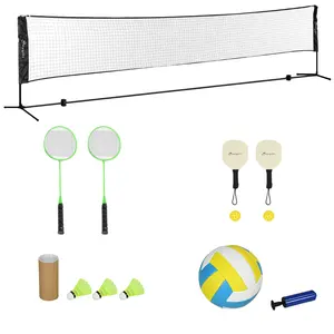 [Fahuac] Soozier 17ft Portable All-in-One Badminton Set, Pickleball and Volleyball Net with Rackets and Balls, Height Adjustable Outdoor Sports Set for Backyard Beach Driveway Games