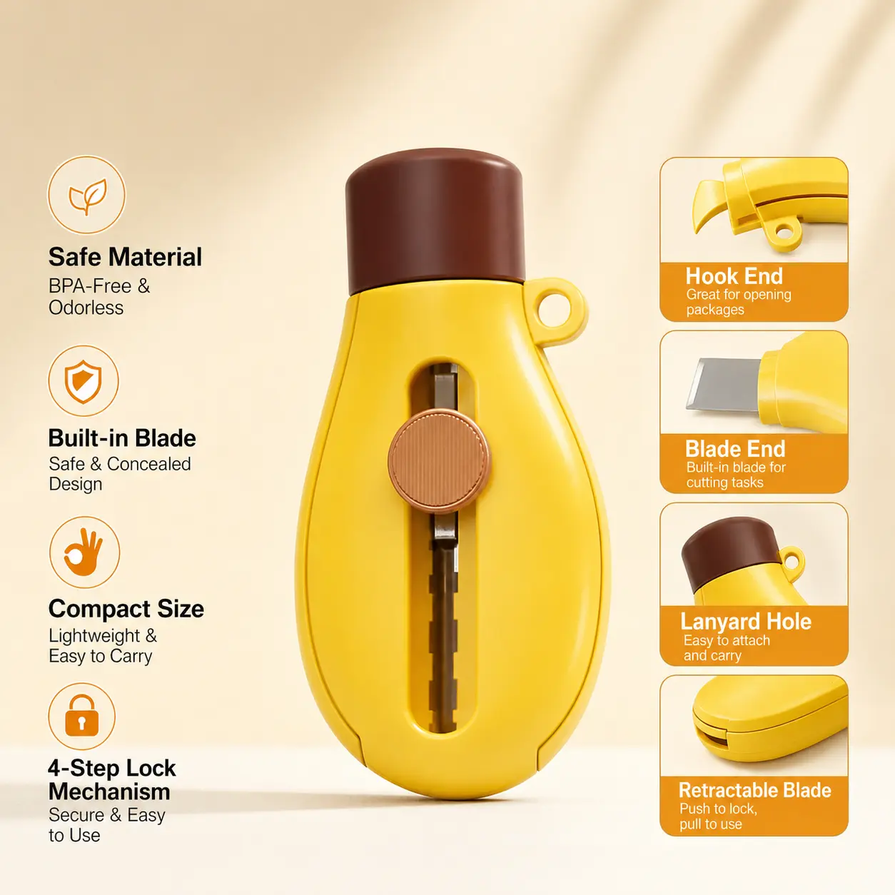 1 Count, Multifunctional Portable Retractable Peeler, Smooth Blade, Easy to Clean, for Kitchen Outdoor Fruit Vegetable Peeling and Package Opening