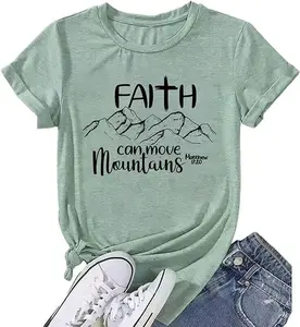 Women Hiking Mountain Shirt Nature Sunrise Graphic Printed Faith Can Move Mountans Hiking T Shirt Summer Short Sleeve Workout Tee top