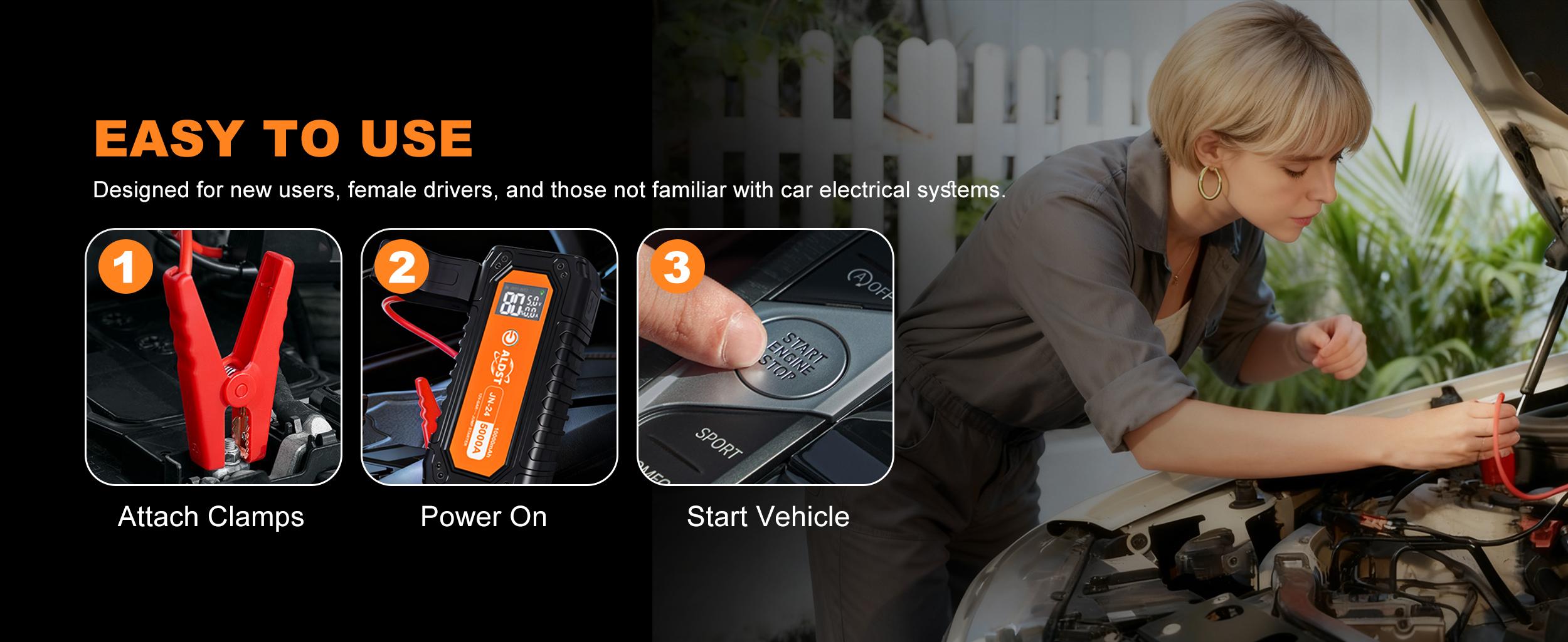 Portable Jump Starter 5000A, 12V Car Battery Booster with LED Display, 45W PD Fast Recharge, IP65 Waterproof, SOS Flashlight for Emergency,Portable High-Power Car Jump Starter Portable Jump Starter 5000A, 12V Car Battery Booster with LED Display, 45W PD Fast Recharge, IP65 Waterproof, SOS Flashlight for Emergency,Portable High-Power Car Jump Starter