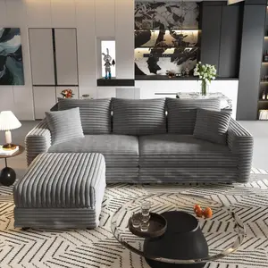 82.7 "Plush Corduroy 3-Seat Sofa,Modern Comfy Upholstered Sofa Cloud Couch,Deep Seat Couches with Soft Pillows and 1 Ottomans,Convertible Sofa Lounge Chair,for Living Room,Apartment,Office,Grey    RR