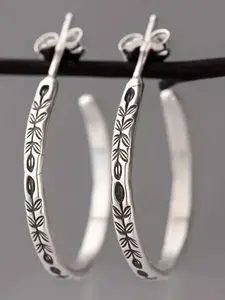 Women's Silver Color Leaf Vein Texture Dangle Earrings, Vintage Unique Pattern Design, Elegant Jewelry for Daily Wear, All Season Wear, Party Ready, Durable Alloy Material, Choking Hazard Safe, Hoop Earrings