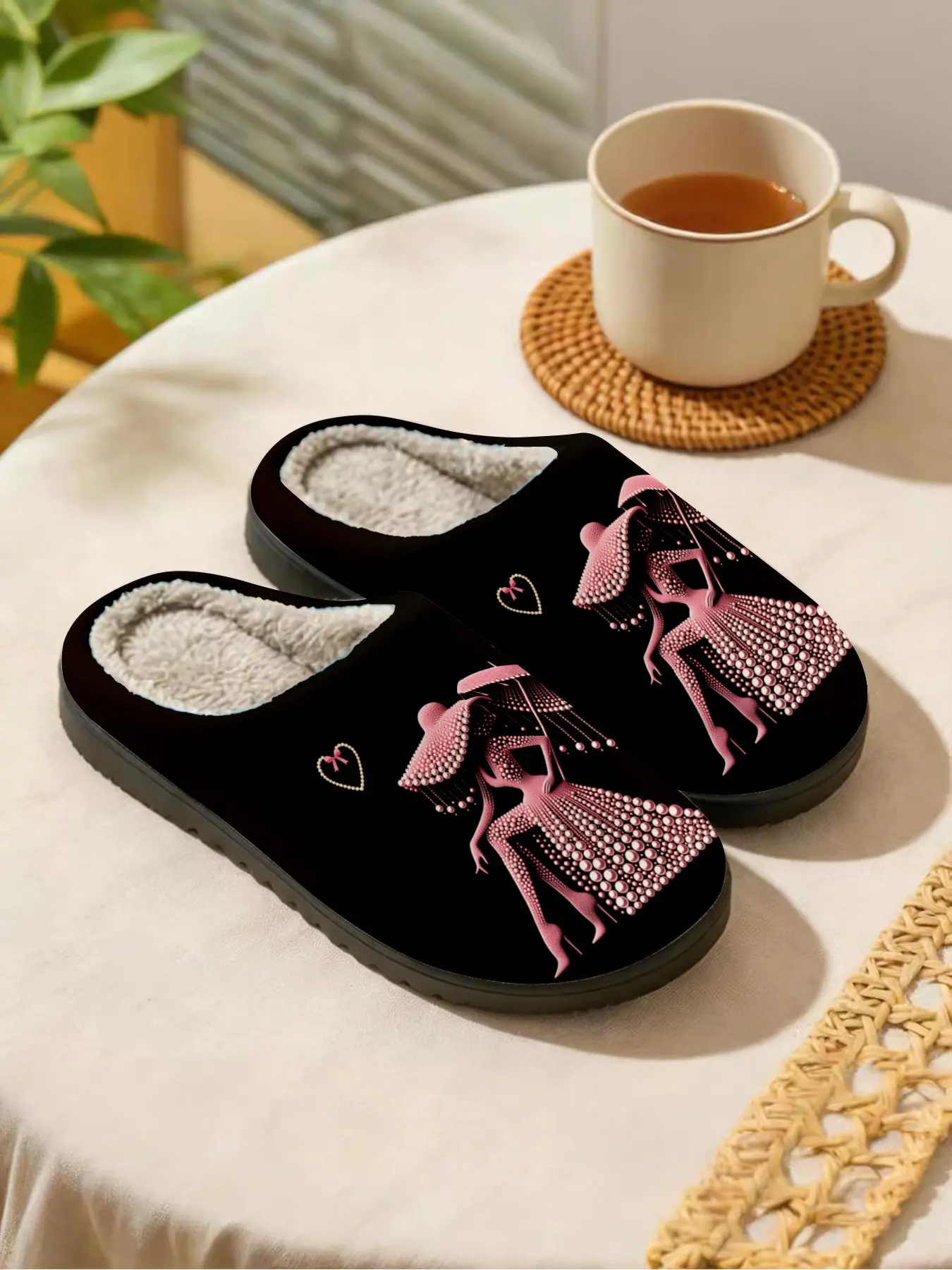 Pink Diamond Elegant Lady | Luxury & Stylish 1 Pair Faux Fur Lined Non-Slip Cozy Soft Warm Home Plush Slippers Fuzzy Warm Slippers Footwear For Women (Lounging/Relaxing/Bedroom/Living Room) Autumn Winter