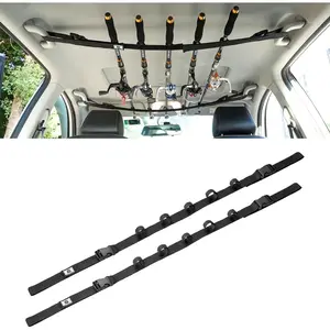 MOKO Vehicle Fishing Rod Holder, Car Fishing Pole Roof Rack Inside, 5 Rod Capacity, Heavy Duty Adjustable 30-54 Inch, Fishing Rod Carrier Fishing Pole Storage Straps for Truck Car SUV Wagons Van