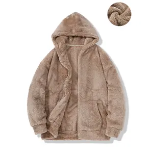 Men's Polar Fleece Long Sleeve Hoodie Jacket - Winter Thick Warm Coat, Loose Fit, Solid Color, Casual Home & Outdoor Street Style Cardigan Sweatshirts, Menswear Tops