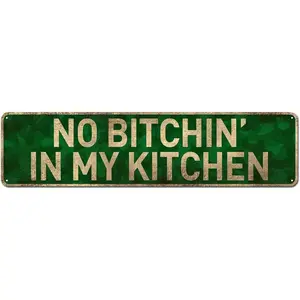 Farmhouse Kitchen Décor, Kitchen Signs, Funny Kitchen Décor, Bitchin Kitchen Sign 4" x 16" - No Bitchin’ In My Kitchen Home Decoration Metal Room Wall