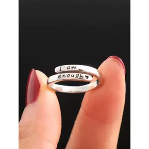 Simple Letter Engraved Cuff Ring, Adjustable Ring for Women & Men, Fashion Accessories for Daily Wear, Trendy All-match & Exquisite Jewelry for Birthday Gift, Wedding Promise Rings