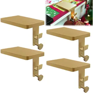 4 Pcs Gold 2 in 1 Weighted Christmas Stocking Hanging Hooks Garland Hangers for Mantle Dual Purpose Stocking Holder with Double Sided Tape (Gold-4Pcs)
