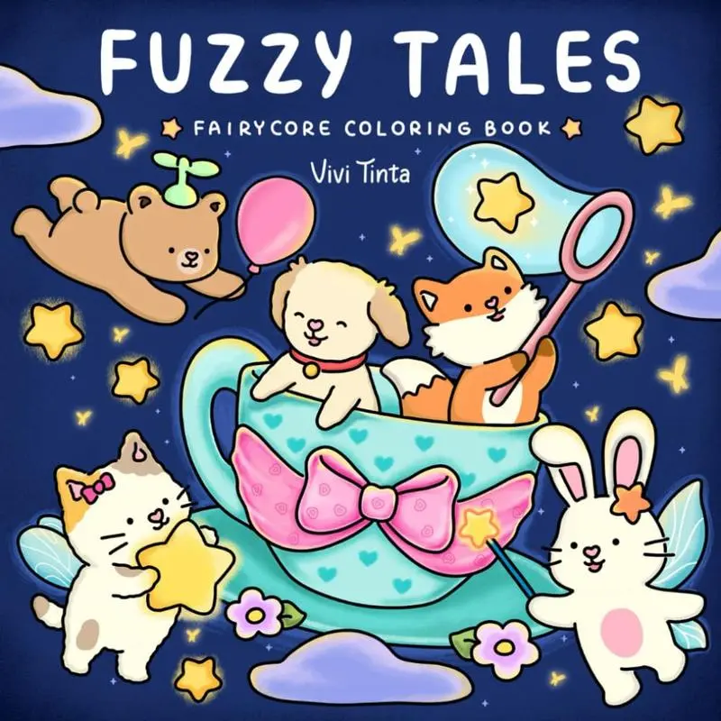 Fuzzy Tales Fairycore Enchanted Storybook Adult Coloring Book for Teens & Adults, Featuring Adorable Animal Characters, Adult Coloring Books