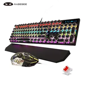 MageGee Typewriter Mechanical Gaming Keyboard, Retro Black Punk Round Keycaps RGB Rainbow Backlit Wired Keyboards for Laptop MAC PC Gamer, with Magnetic Wrist Rest - Blue Switch, RGB Backlight Keyboard
