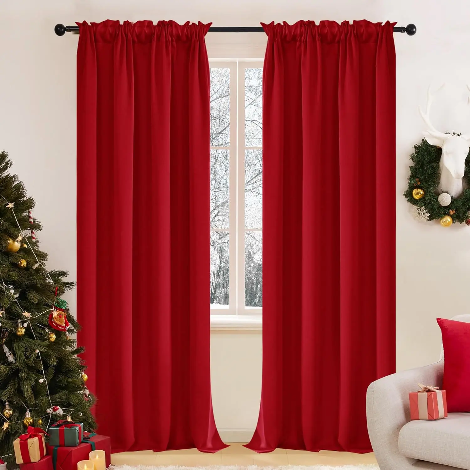 Christmas Halloween Blackout Curtain, Window Blackout, Home Decoration Curtain, Home Decorative Curtain, Modern Simple Solid Color Thickened Noise-Reducing Heat Insulation Sunshade Fabric, Blackout Bedroom Curtains