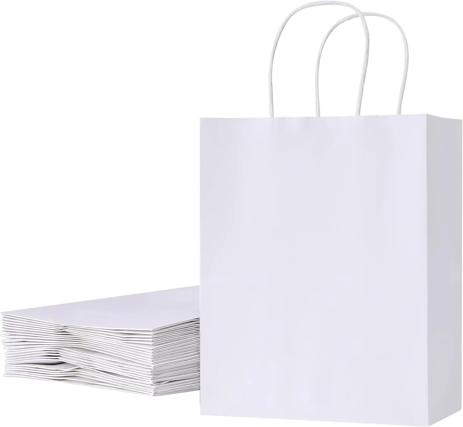 Heavy-Duty Biodegradable White Kraft Paper Gift Bags with Handles, 25-Pack, Medium 8x4.5x10 In, Sturdy Recyclable Bags for Party Favors, Retail, Gifts & Wrapping, Heavy-Duty Biodegradable Gifts & Wrapping