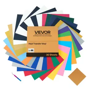 VEVOR Heat Transfer Vinyl, 30 Pack, 12x 12 in, Assorted Colors HTV Iron on Vinyl Bundle, Easy to Cut and Weed, with Accessories, Compatible with Cutting Machines, for Various Materials, T-shirts