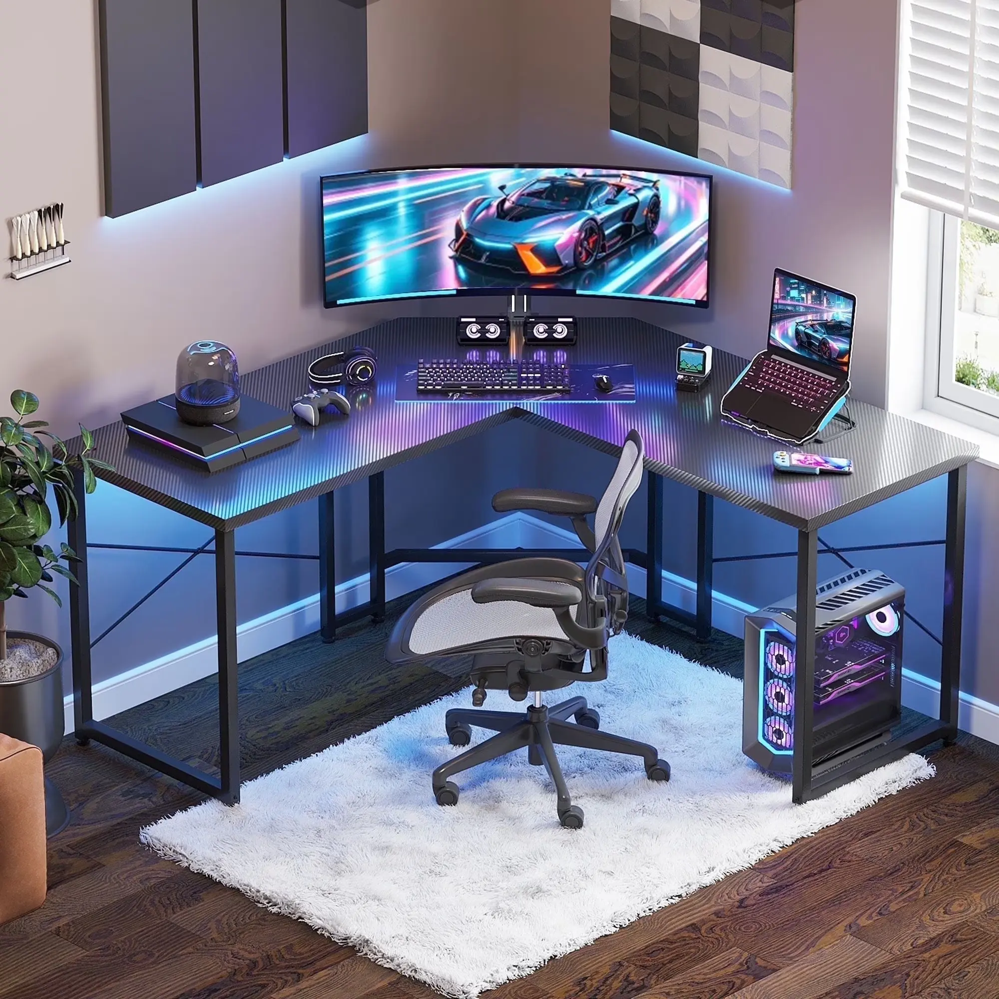 Computer Desk L Shaped, 51 Inch Reversible L Shaped Desk, Gaming Desk, Home Office Desk, Carbon Fiber