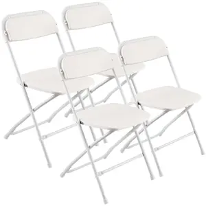 VEVOR 4 Pack Folding Chairs,  , Foldable Plastic Chairs with Heavy Duty Metal Frame, Portable Folding Card Table Chairs, Stackable Indoor Outdoor Seats for Home, Yard, Garden, Parties, Events, White