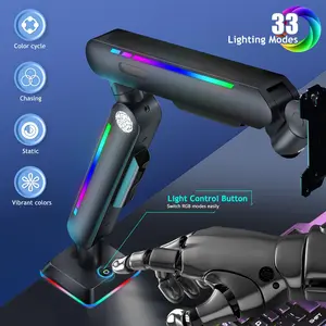 Single Monitor Mount, Built-in RGB Lights, Adjustable Monitor Arm with USB & Grommet Base, Computer Monitor Stand with LED, for 17″–32″ Screens up to 22 lbs, VESA 75x75 or 100x100mm, Black