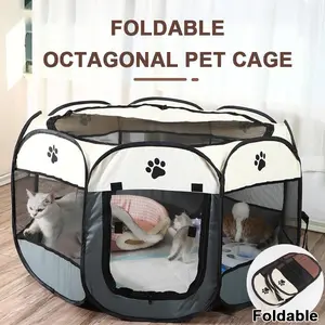 Dog Cat Playpen, Puppy Pet Playpen Indoor for Small Dogs Tent Crates Cage Outdoor, Portable Pop Up Dog Kennel Playpen with Carrying Case for Dogs/Cats/Rabbits, Removable Zipper Top, Grey