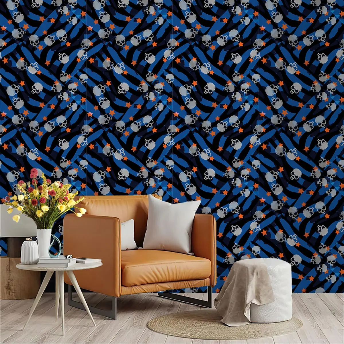 Graffiti Skull Star Wallpaper, Background, PVC Material, Peel and Stick, Kitchen/living Room/bedroom Decor, Large Area Wall Transformation