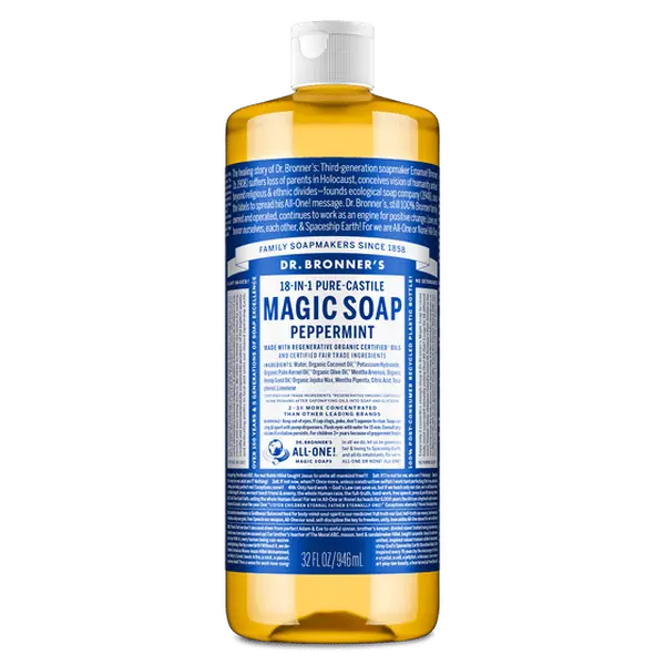 Dr. Bronner's Magic Soap - Peppermint - Pure-Castile Liquid Soap - 32 oz – for face, body wash, hands
