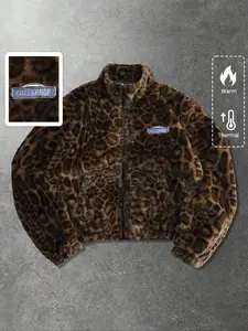 Ultra-Soft Thermal Leopard Plush Jacket with Pockets | Heavyweight Cozy Faux Fur Winter Outwear | Loose Fit Casual Warm Fleece Coat for Cold Days