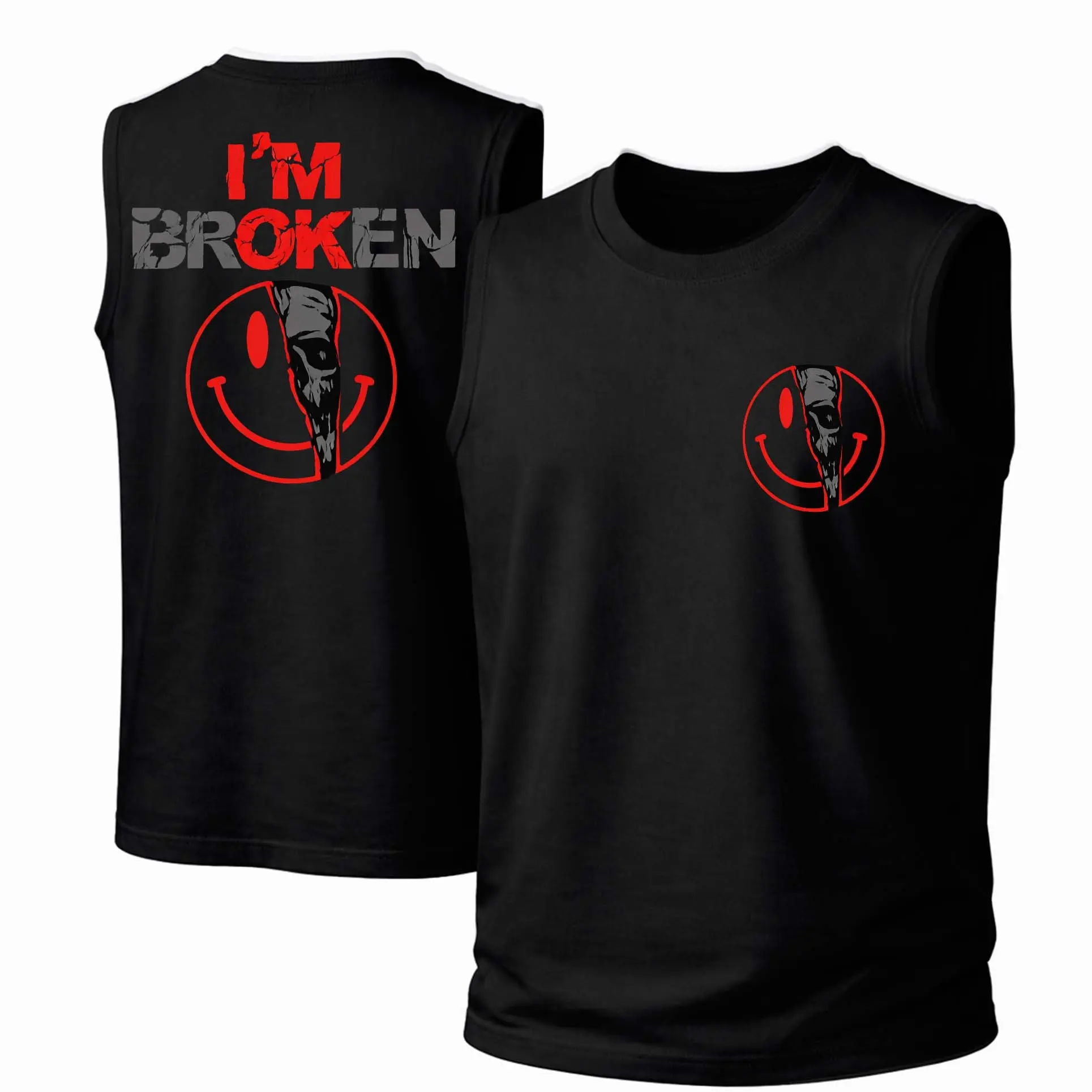 Men's Cotton Sleeveless Tank Top - I'M Broken Printed Style. This Is A Casual Item Suitable For Both Men And Women, Especially Perfect For Spring And Summer; The Cool Print And Classic Crew Neck Cut,back to school,back to school shopping
