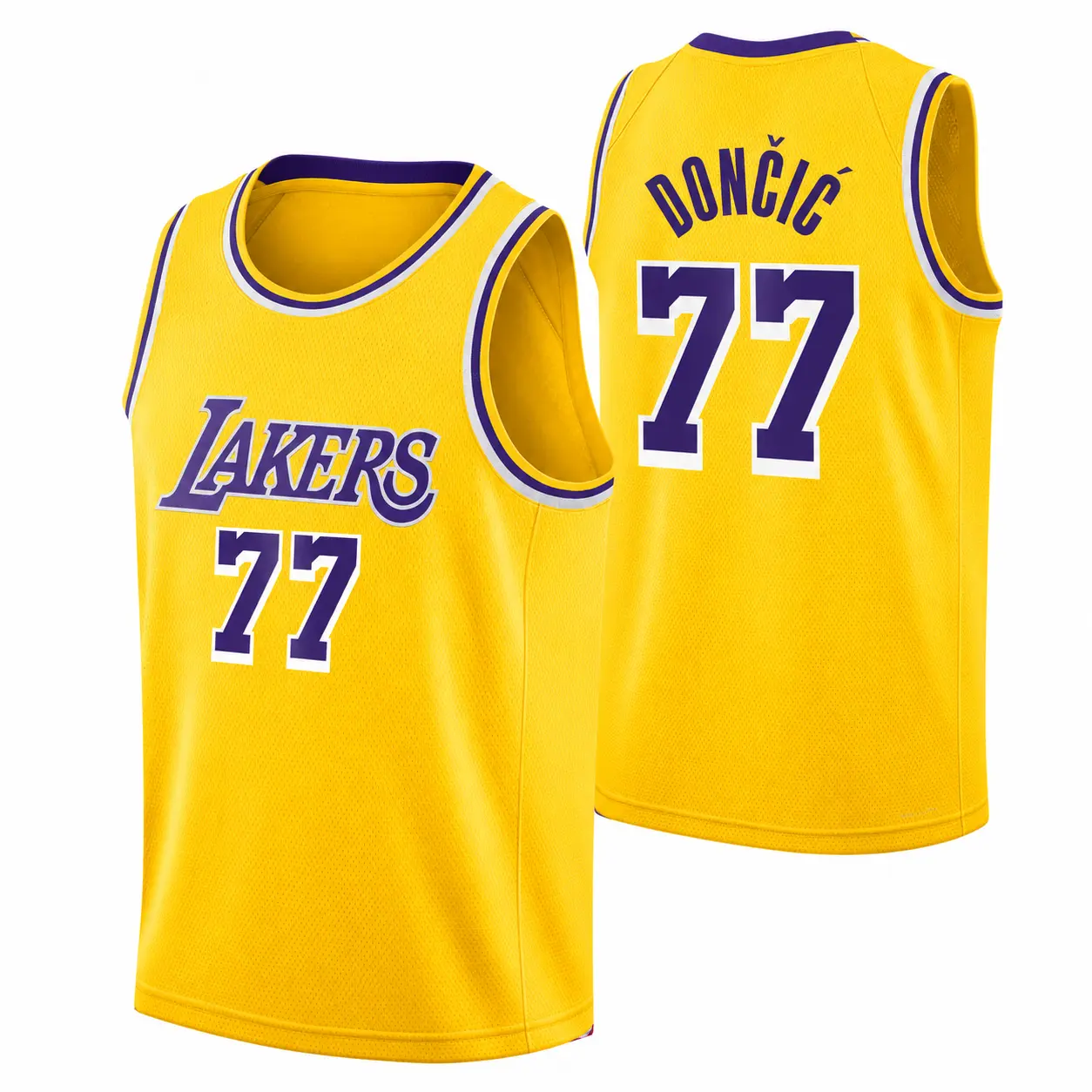 #77 Luka Doncic Lakers 26-27 Gold Basketball Jersey, Breathable Game Day Sports Shirt, Short Sleeve, Quick-Dry Breathable Shirt, Cool Gift Idea