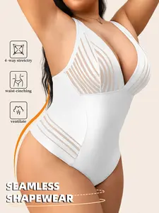 Women's Plus Size Body Shaper One-Piece Suit, Sexy Plain Design, Smooth, No Underwire Padding, Mesh Patchwork, All Seasons Wear, Underwear, Shapewear, Seamless