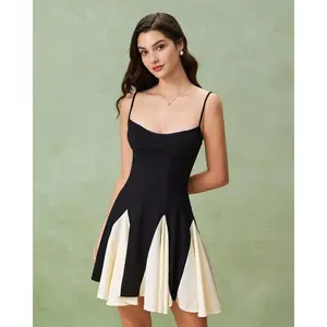 Black Contrast Slip Mini Dress(Sheet)
