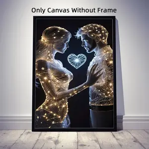 1Pc Optinal Frame 2D Flat Modern Artistic Abstract Design of a Couple in a Heart Shape Canvas Posters, Lover Wall Art, Artwork Wall Painting For Gift, Wall Decor For Living Room, Bedroom, Dining Room, Corridor, Home And Dormitory Decoration