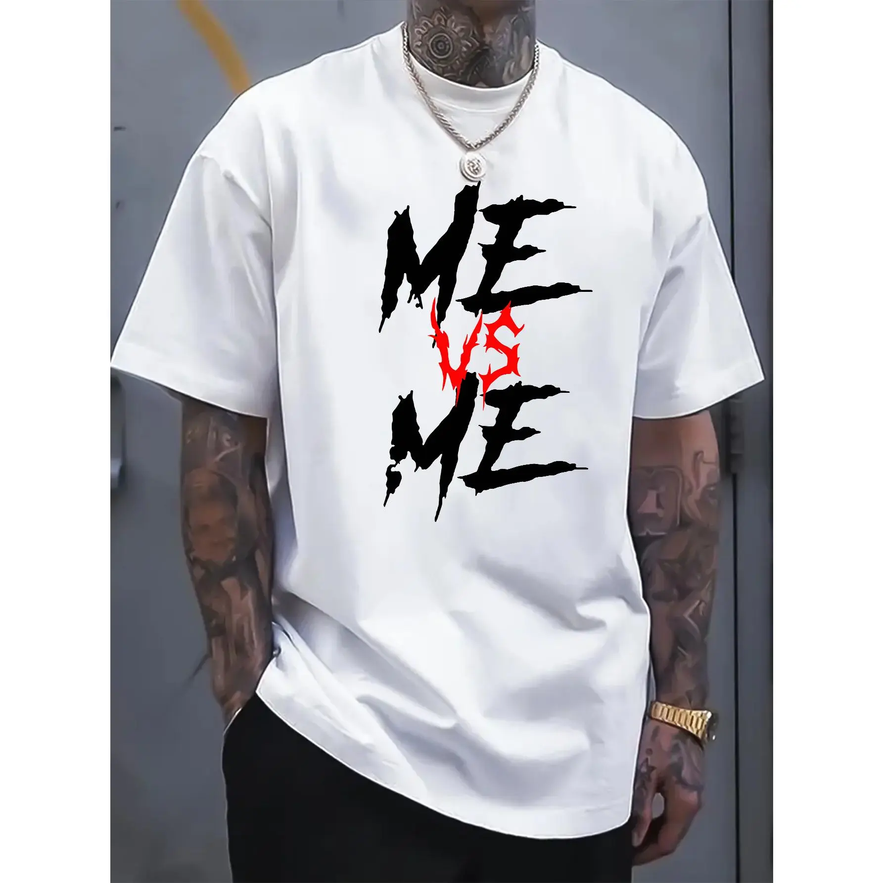 Oversized Printed T-Shirt Men's Summer Casual Short Sleeve Round Neck Loose Fit Cotton Top Menswear Geometric Pattern Funny Tshirt