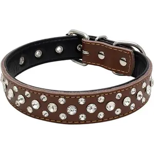 Sparkly Crystal Leather Dog Collar - Rhinestone Bedazzled Collar