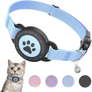 Strechy AirTag Cat Collar with Apple Air Tag Holder, Ultra Elastic GPS Cat Collar for Cats Kittens and Puppies, 8-12.5 Inch, Blue, Lightweight and Comfortable
