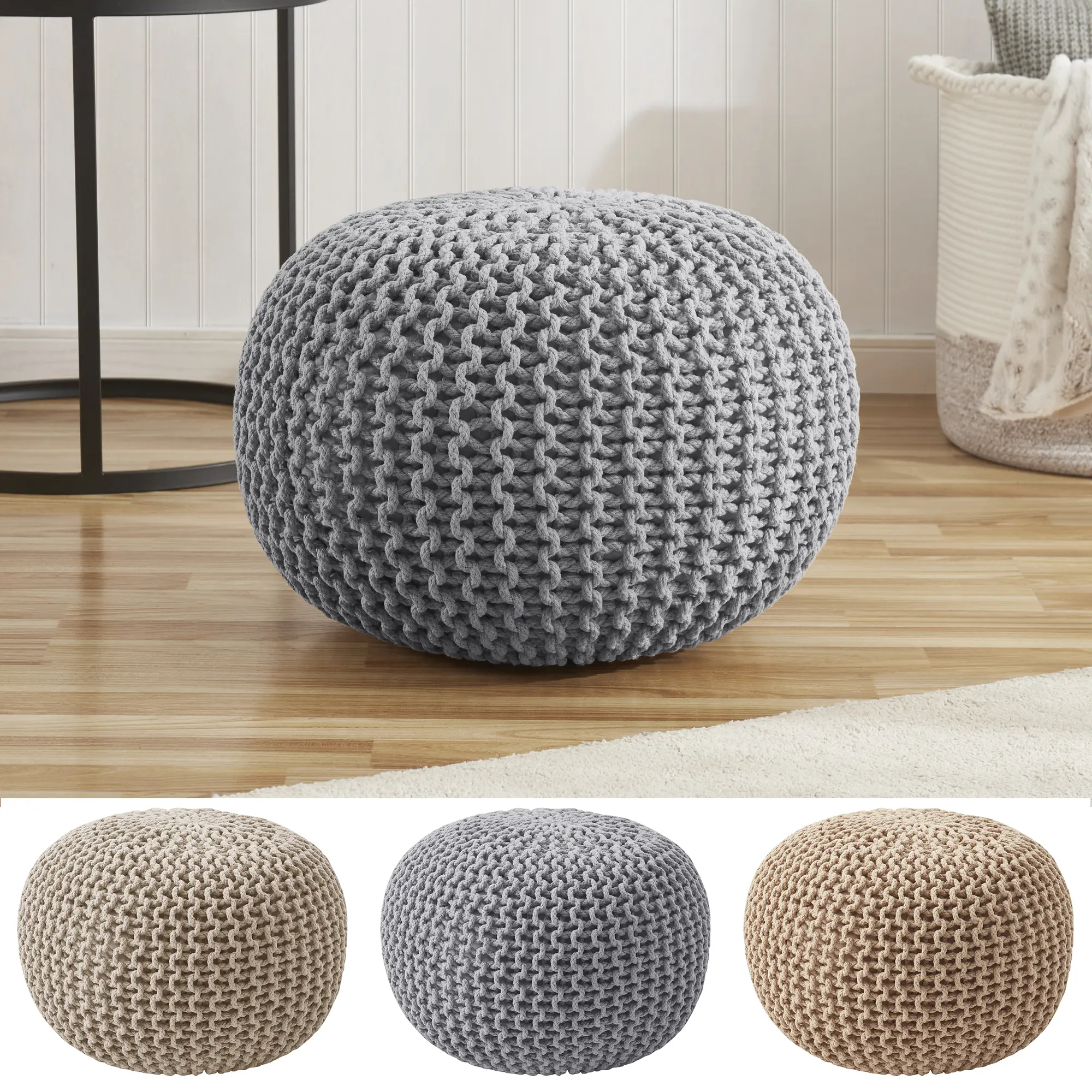 Round Cotton Knitted Pouf Ottoman Round Cotton Knitted Pouf Ottoman